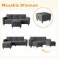 78-Inch L-Shaped Sectional Sofa – 3-Seat Grey Linen Couch with Storage Ottoman & Convertible Chaise for Small Spaces