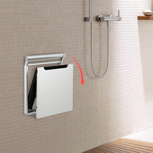 Wall-Mounted Folding Shower Seat with Padded Handrails – Slow-Close Space-Saving Bath Bench, 330 lb Capacity