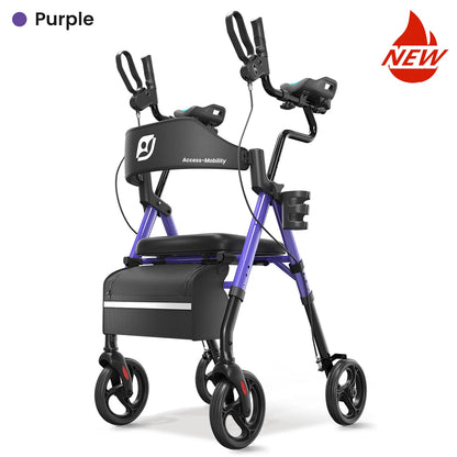 All-Terrain Upright Rollator Walker for Seniors with Padded Seat, Armrests & Storage Bag
