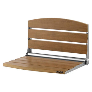 17.7" Wall-Mounted Folding Shower Seat with Backrest – Stainless Steel Fold-Down Bath Bench, 400 lb Capacity