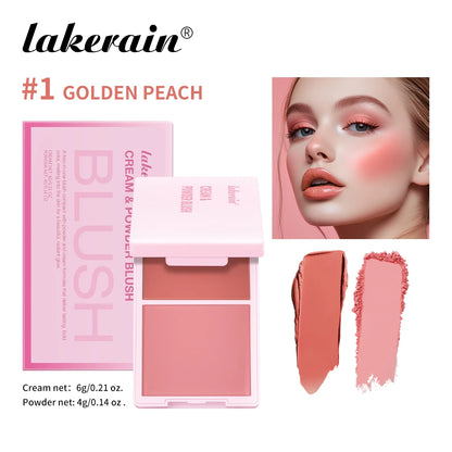 2-in-1 Cream and Powder Blush, Highly Pigmented Natural Pink, Smooth Blendable Texture, Long-Lasting Cheek Color
