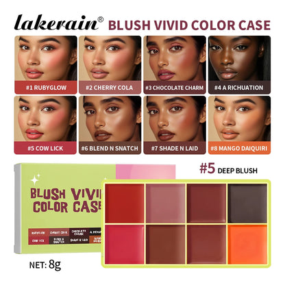 8-Color Cream Blush and Highlighter Palette, Waterproof Long-Lasting Face Makeup, Natural-Looking Color