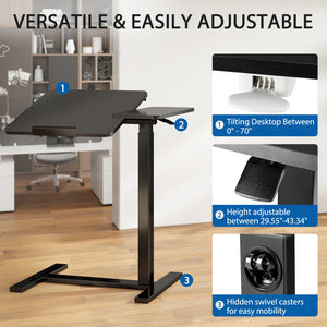 Adjustable Overbed Table with Wheels – Height Adjustable Tilt-Top Bedside Laptop Desk, Mobile Standing Table for Bedroom