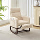 Nursery Glider Rocking Chair with Adjustable Footrest – High Back Upholstered Lounge Chair with Side Pockets, Beige