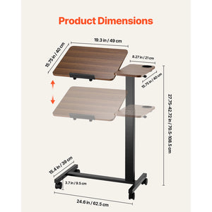 Height & Angle Adjustable Overbed Table with Swivel Casters, Mobile Rolling Bedside Laptop Desk for Home & Office
