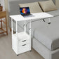 Height Adjustable Overbed Table with Storage Cabinet, 27.56–34.65 Inch Bedside Table with White Anti-Rust Metal Frame