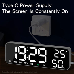 Large Display Digital Alarm Clock with Dual Alarms, Snooze, Temperature & Humidity, Week Display, 3 Brightness Levels, USB-C Powered