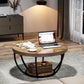 31.7" Round 2-Tier Coffee Table with Storage Shelf, Industrial Wood Center Table for Living Room
