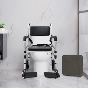 3-in-1 Foldable Shower Commode Wheelchair – Height Adjustable Toilet Chair with Locking Wheels, 330 lbs Capacity