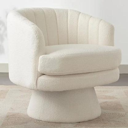 360° Swivel Barrel Accent Chair with Armrests – Modern Sherpa Teddy Upholstered Round Lounge Chair with Curved Back & Soft Cushion