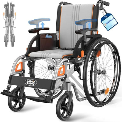 Lightweight Foldable Manual Wheelchair – Steel Frame with Flip-Up Armrests & Quick-Release Leg Rests for Travel