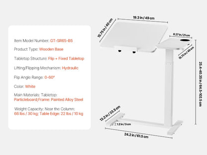 Height & Angle Adjustable Overbed Table with Swivel Casters, Mobile Rolling Bedside Laptop Desk for Home & Office