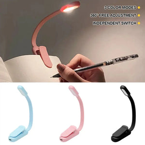 Rechargeable USB LED Clip-On Book Light with 3 Light Colors and Adjustable Brightness for Reading and Travel