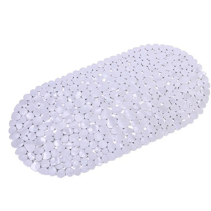 Oval Pebble PVC Bathtub Mat 36x69cm, Non-Slip Shower Mat with Suction Cups & Drainage Holes for Bathroom