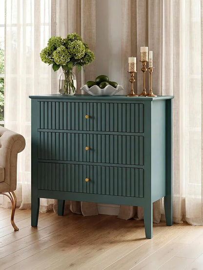 31.5" Fluted Nightstand with Charging Station & 3 Drawers, Raised-Leg Bedside Storage Cabinet for Bedroom & Living Room
