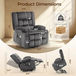 Power Lift Recliner Chair with Massage & Heat, Electric Stand Assist Overstuffed Reclining Chair for Seniors