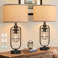 Farmhouse Table Lamps Set of 2 with USB Ports, Industrial Bedside Lamps for Bedroom Nightstands and Living Room End Tables