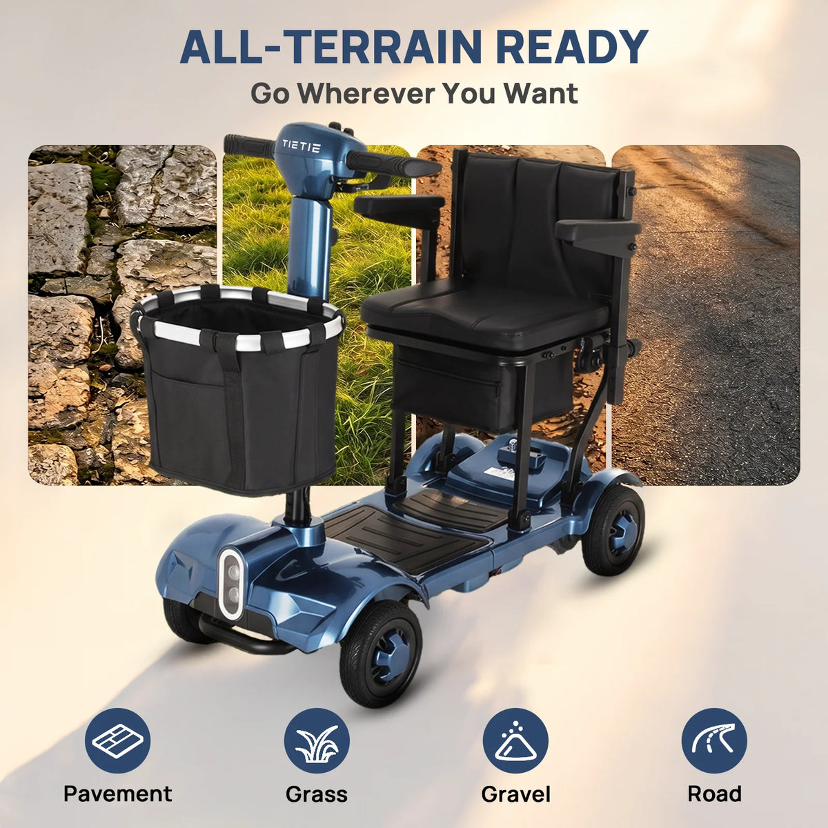 4-Wheel Electric Mobility Scooter for Adults, Foldable All-Terrain Design, 265 lb Capacity, 5 MPH, USB Charging Port