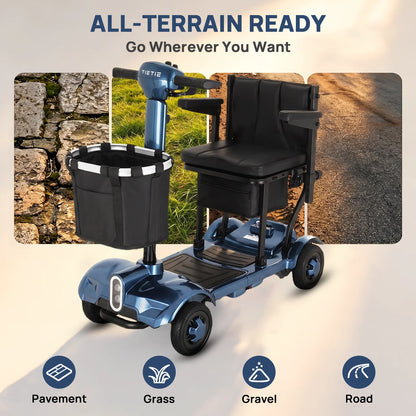 4-Wheel Electric Mobility Scooter for Adults, Foldable All-Terrain Design, 265 lb Capacity, 5 MPH, USB Charging Port