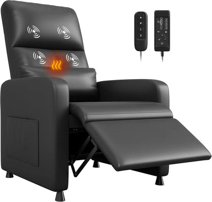 Power Recliner Chair with Heat & Massage, Electric Overstuffed PU Leather Recliner with USB Port & Side Pockets