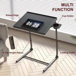 Adjustable Folding TV Tray Table – 6 Height Levels, 3 Tilt Angles, Portable Laptop & Dinner Table with Cup Holder