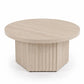 31.5" Round Fluted Drum Coffee Table, Modern Wood Pedestal Center Table for Living Room & Small Spaces
