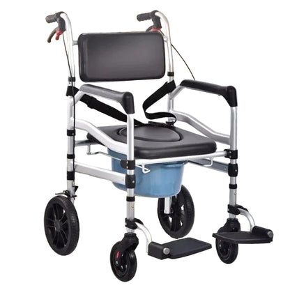 Portable Toilet Chair Alloy Commode with Wheels Foldable Shower Chair Convenient Adult Mobility Aid Bathroom Chair