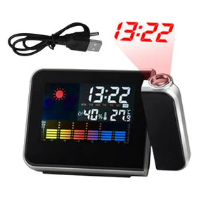LED Digital Projection Alarm Clock with Night Backlight, Adjustable Projector Angle & Color Display for Bedroom and Living Room