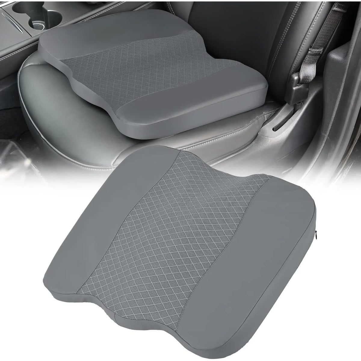 Breathable Leather Memory Foam Car Seat Cushion – Ergonomic Tailbone & Hip Pressure Relief Driving Pad with Mesh Support