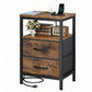 Nightstand with 2 Fabric Drawers, Open Shelf & Charging Station – Bedside End Table with USB Ports