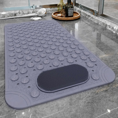 Non-Slip Bathtub & Shower Mat 27.5x15.7 Inch, Beige Foot Scrubber Bath Mat with Suction Cups & Drain Holes, Machine Washable