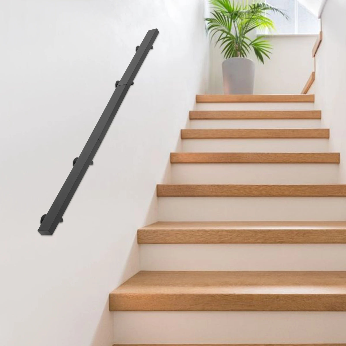 Stainless Steel Stair Handrail – 72" Modern Rectangle Stair Railing, 200 lbs Capacity, Indoor & Outdoor