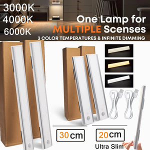 Rechargeable LED Under Cabinet Lights with Motion Sensor, Dimmable 3-Color Lighting for Kitchen & Closet – 20/30cm, 2/4/8/10 Pack