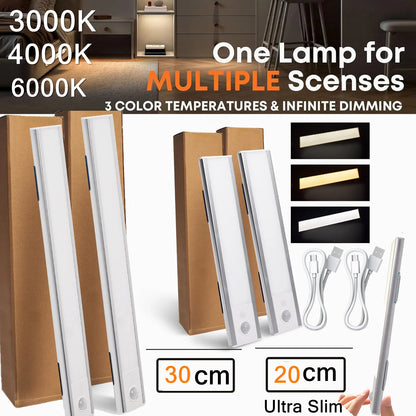 Rechargeable LED Under Cabinet Lights with Motion Sensor, Dimmable 3-Color Lighting for Kitchen & Closet – 20/30cm, 2/4/8/10 Pack