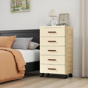 5-Drawer Rolling Storage Dresser with Wheels, Plastic Nightstand & Mobile Organizer Cabinet for Bedroom, Living Room & Office