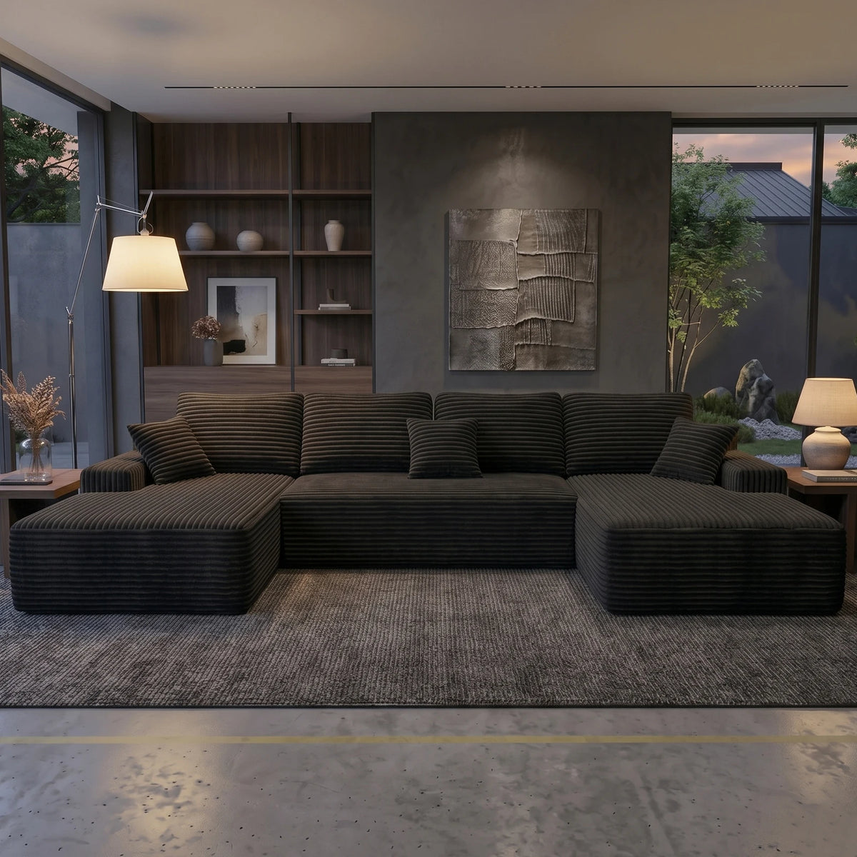 131-Inch U-Shaped Modular Cloud Sectional Sofa Bed – Oversized Boneless Corduroy Deep Seat Couch, No Assembly Required