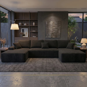 131-Inch U-Shaped Modular Cloud Sectional Sofa Bed – Oversized Boneless Corduroy Deep Seat Couch, No Assembly Required