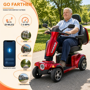 4-Wheel Heavy Duty Mobility Scooter for Adults, Full Suspension, Pneumatic Tires, Swivel Seat, Bluetooth, Keyless Start, USB Charging