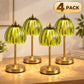 Vintage Glass Table Lamp with Green Pleated Shade, Gold-Tone Finish, Rechargeable LED, 3 Light Modes and Touch Control