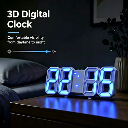3D LED Digital Alarm Clock with Night Light, Adjustable Brightness, Wall-Mount Electronic Clock for Bedroom & Living Room