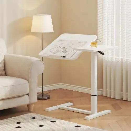 Height Adjustable Overbed Table with Wheels, Tilting Bedside Tray, Mobile Rolling Laptop Desk for Home & Hospital Use