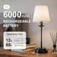Cordless Rechargeable LED Table Lamp, 6000mAh Battery, 3 Light Colors, Stepless Dimming