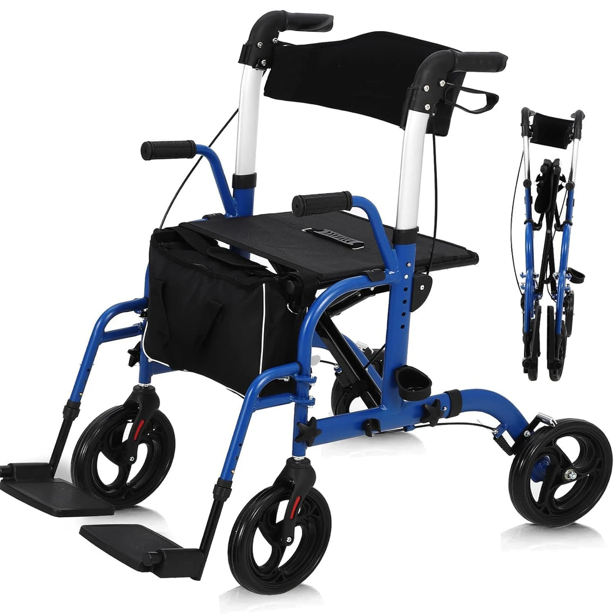 All-Terrain Rollator Walker with Seat – Foldable Aluminum Walker with Backrest & Adjustable Height