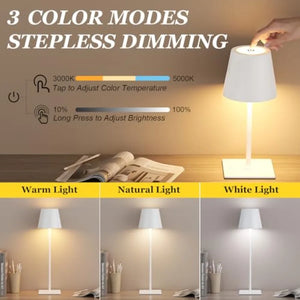 Cordless Rechargeable Table Lamp, 5000mAh Battery, 3 Light Colors, Stepless Dimming and Touch Control