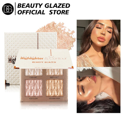 4-Shade Highlighter and Bronzer Palette, Highly Pigmented Luminous Face Powder