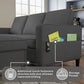3-Seat L-Shaped Sectional Sofa with Storage Ottoman – Convertible Linen Upholstered Couch for Living Room, Dark Grey