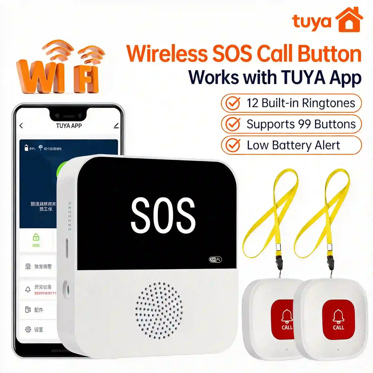 Wireless WiFi Elderly Caregiver Pager SOS Call Button Emergency SOS Medical Alert System for Seniors Patients Elderly At Home