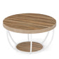 31.7" Round 2-Tier Coffee Table with Storage Shelf, Industrial Wood Center Table for Living Room