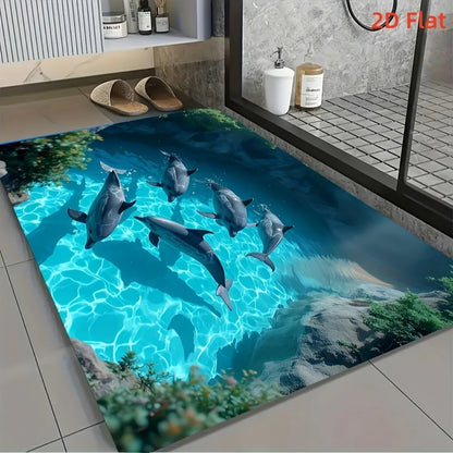 Square Diatomaceous Earth Bath Mat, Quick-Drying Water Absorbent Bathroom Rug with Non-Slip Rubber Backing for Shower, Toilet & Entryway