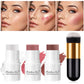3-Piece Cream Blush, Highlighter & Contour Stick Set with Makeup Brush, Long-Lasting Face Makeup